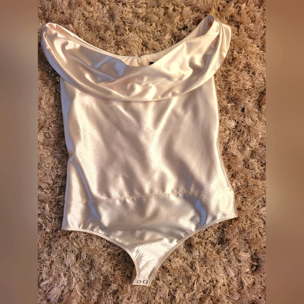 creamy satin off the shoulders 1 piece